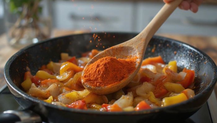 Añadir pimentón dulce y azafrán, tostar unos segundos removiendo constantemente. Incorporar el tomate rallado y cocinar hasta que se reduzca (5 minutos).