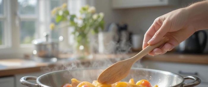 Sofreír hasta que los pimientos estén tiernos y ligeramente dorados.