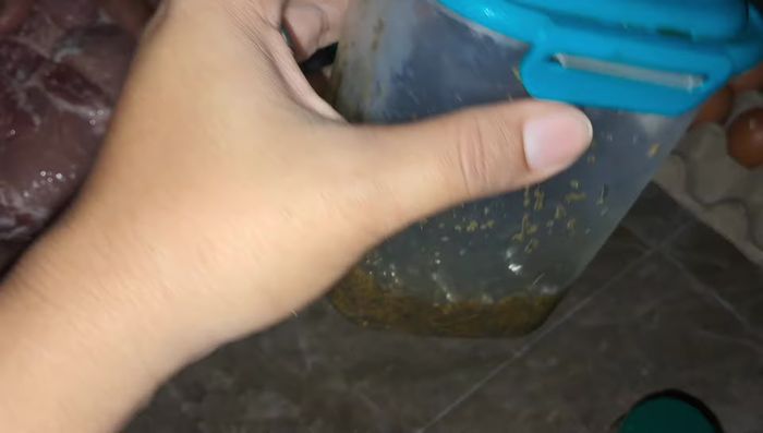 Añade el adobo preparado (tomillo, pimienta, aceite de oliva, laurel, ajo en polvo, cebolla en polvo) a la carne. (91.04)