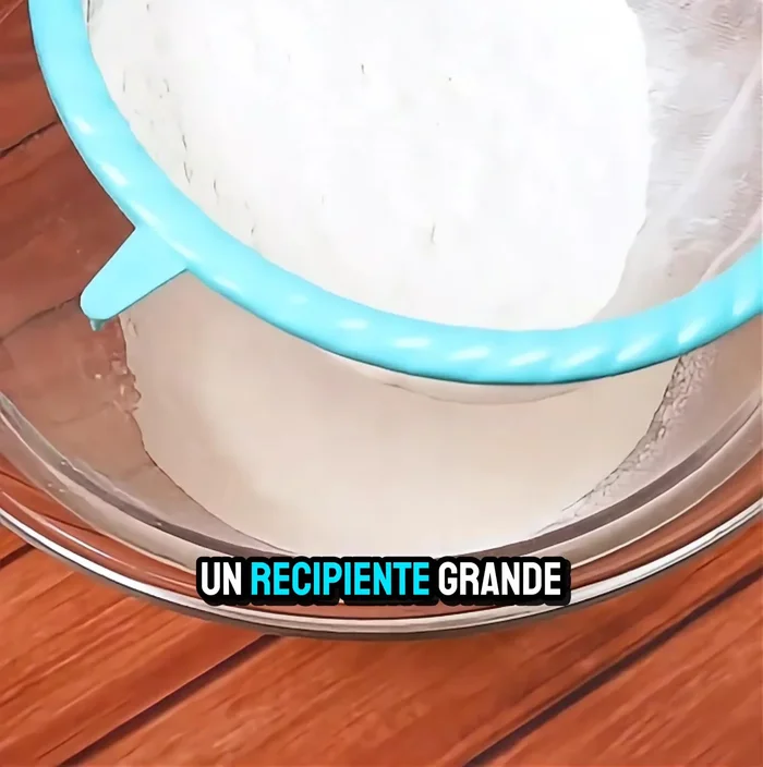 Tamizar 1 1/2 tazas de harina de trigo en un recipiente grande. Agregar sal.