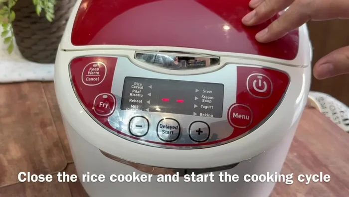 Cocer el arroz: Cerrar la tapa de la olla arrocera y cocinar en el modo de arroz. (180.44)