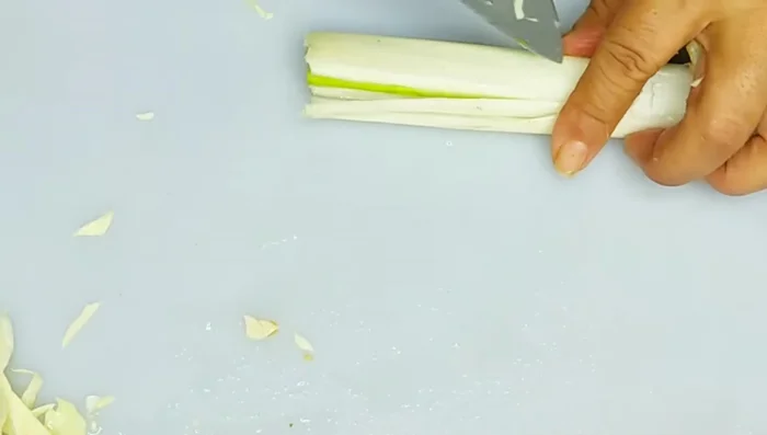 Picar finamente el cilantro y la cebolla larga.
