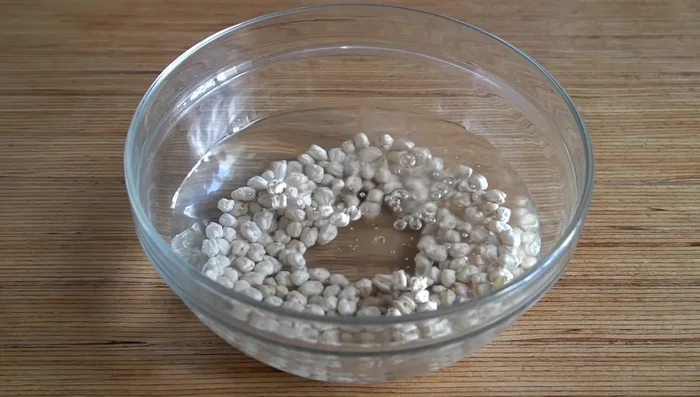 Remojar los garbanzos en agua blanda durante 12 horas. Enjuagar después.