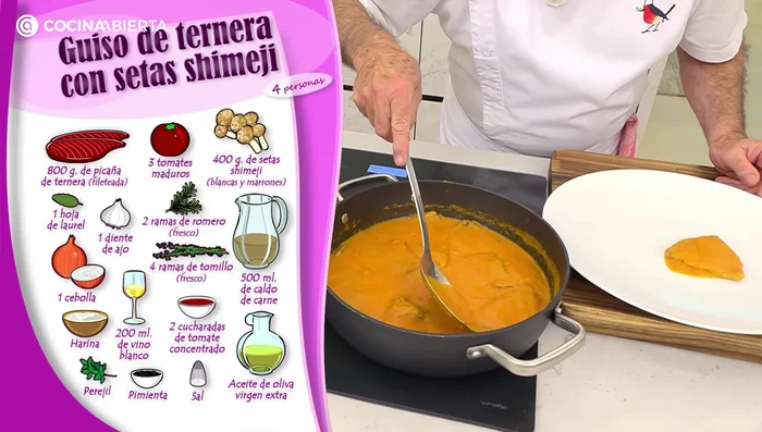 Servir el guiso de ternera con las setas salteadas como guarnición. Decorar con perejil picado.