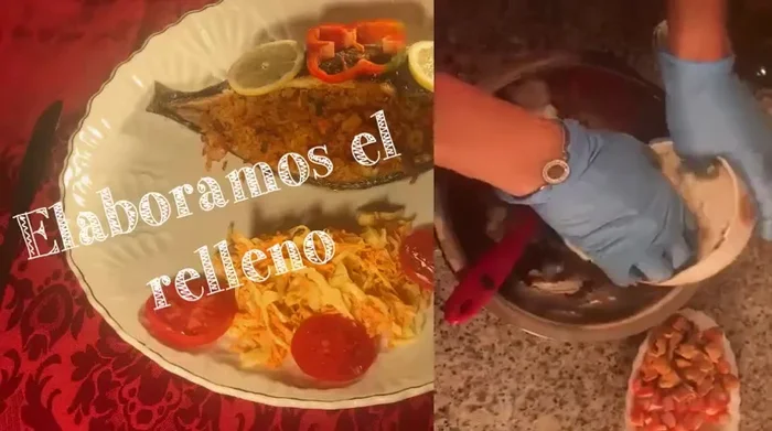 Mezclar el arroz cocido, las gambas, los muslitos de mar y los mejillones.