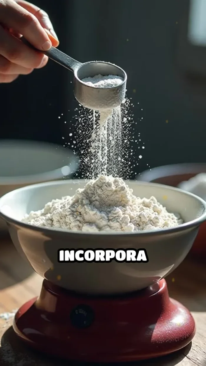 Incorpora una taza y media de harina, una cucharadita de polvo de hornear y una pizca de sal.