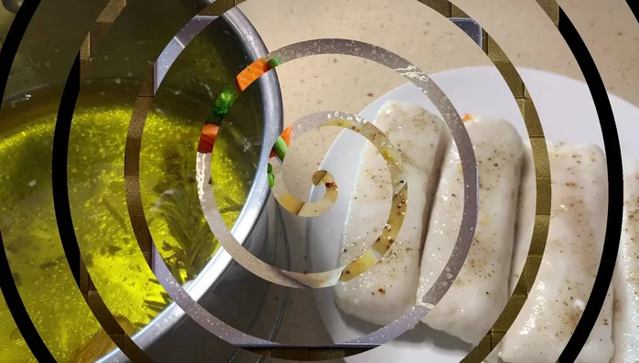 Servir la merluza confitada con la salsa de miel y mostaza. Acompañar con verduras al gusto.