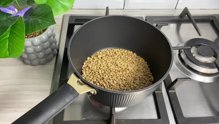 Enjuague bien las lentejas bajo el chorro de agua. Póngalas en una olla, cúbralas y deje hervir durante 20 minutos.