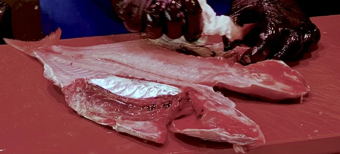 Pedir al pescadero que abra el besugo a la espalda y limpie la tela negra de los lados. Limpiar con papel de cocina.